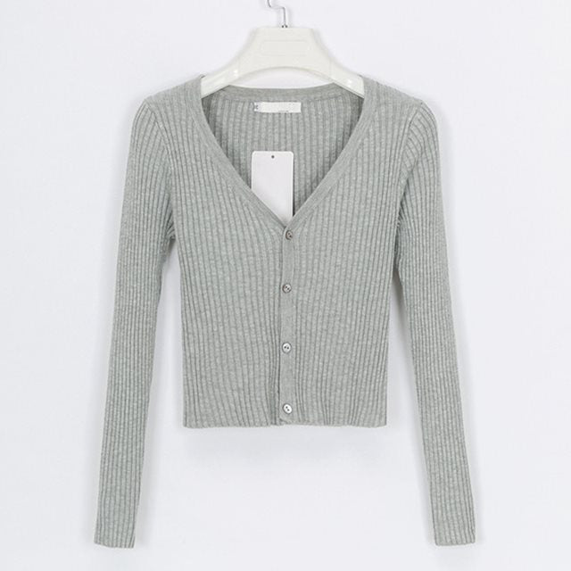 Crop Button Down Sweater Top - Women Cardigan Slim Sweaters
