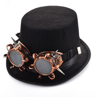 Steampunk Rivet Glasses Top Hat - Goth Punk Magic Hat Retro Clothing Accessories