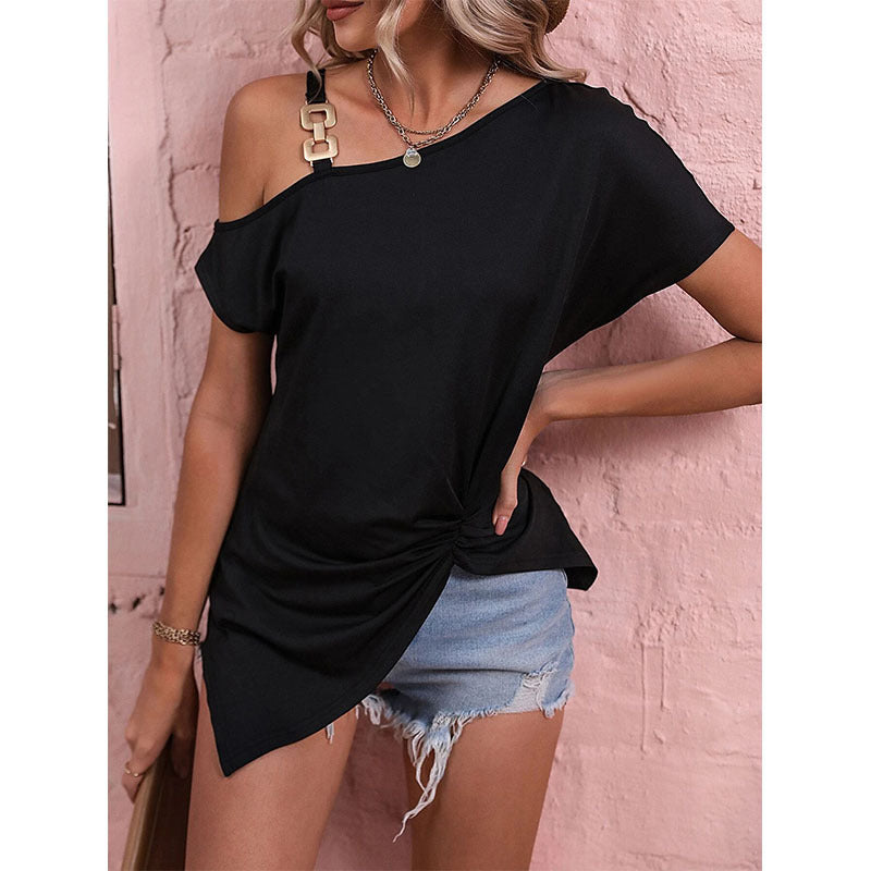 Chic Off-Shoulder Blouse – Flowy & Stylish Summer Essential! Women Clothes Off Shoulder Blouse Summer Irregular Design Tops Shirt - JumoShop