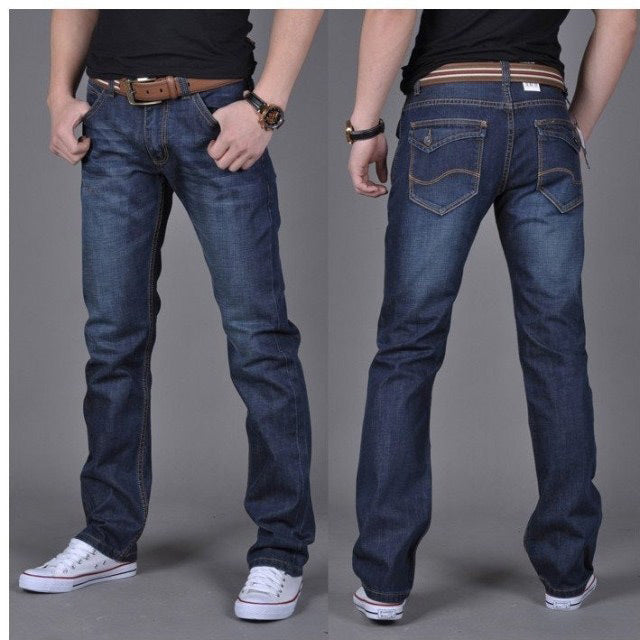 Men's Denim Long Pants - Trendy Men's Denim Straight-Leg Pants