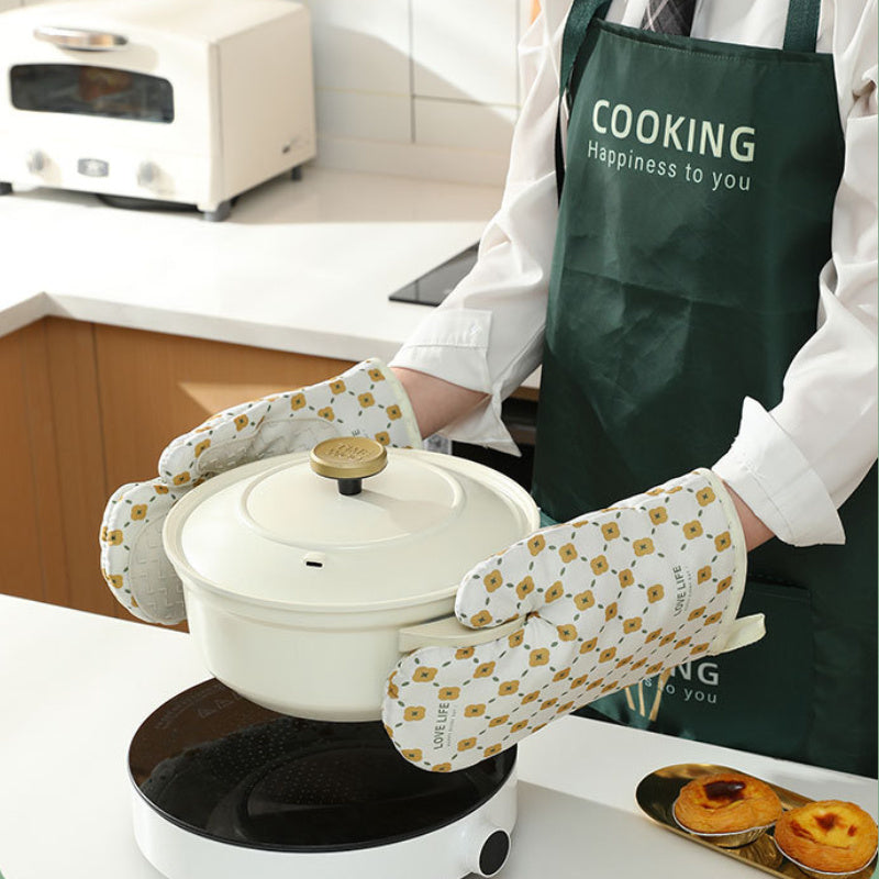 Insulation Gloves Oven Mitts - Anti-Scalding Non-Slip Kitchen Heat Resistant Thickened Cotton Heat Insulation Oven Gloves