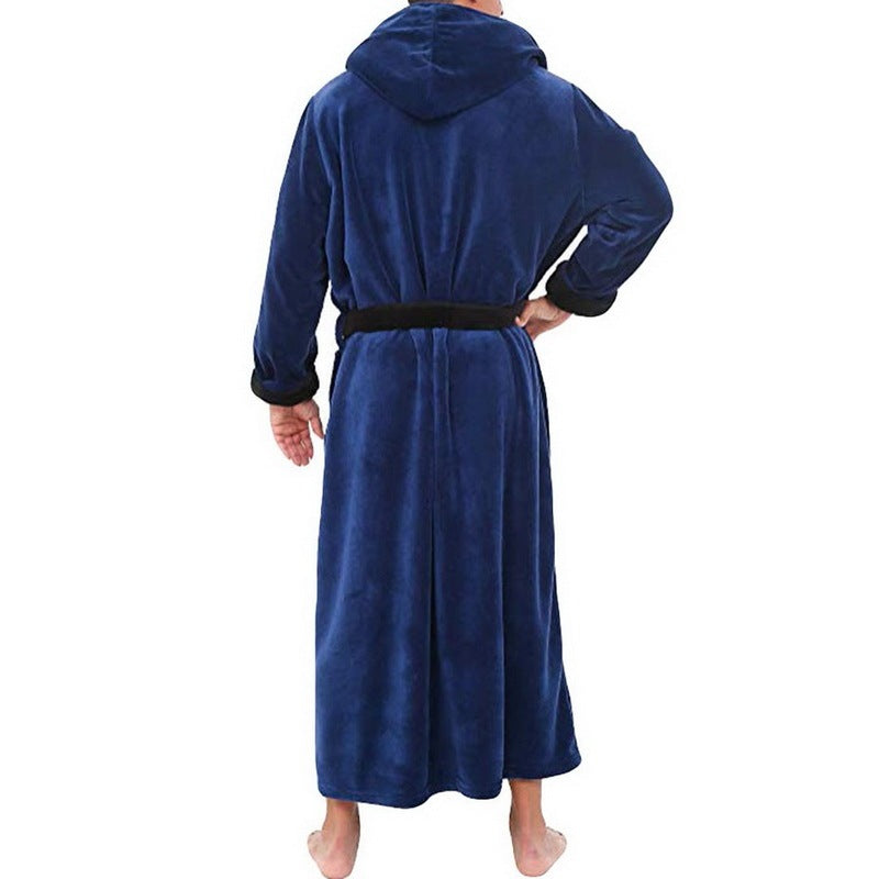 Men BathRobe Flannel Hooded - Thick Casual Winter