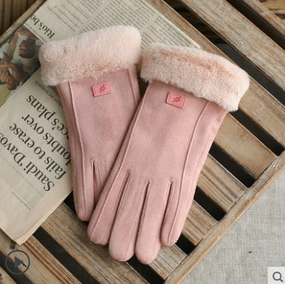 Autumn and Winter Warm Velvet Retro Suede  Gloves - Touch Screen Gloves Cute Driving