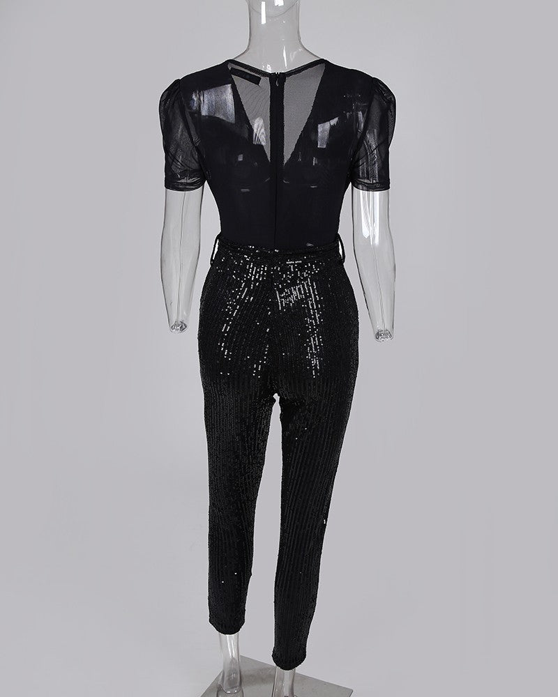 Deep V Sequined Jumpsuit