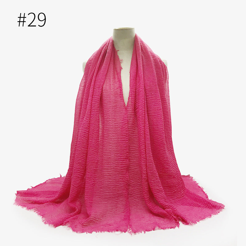 Bubble Plain Cotton fringe Scarf - Women Soft Solid Hijab Pashmina Wrap Hijab