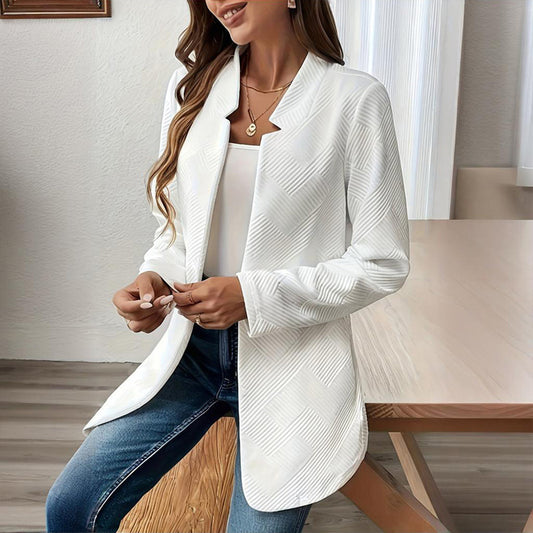 Women's Solid Color Notched Lapel Blazer - Textured Elegant Jacket For Fall&Winter Formal & Casual Wear