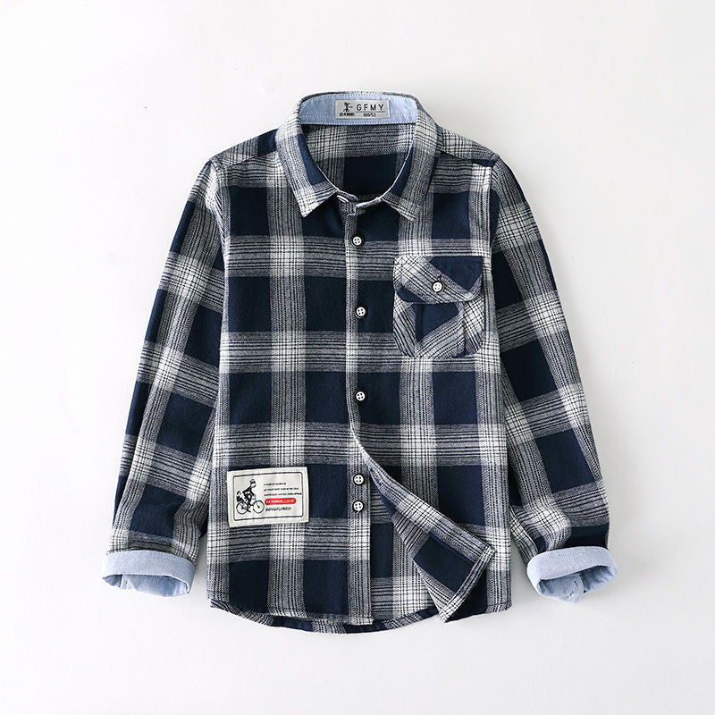 Cozy Plaid Flannel Shirt for Boys – Warm & Stylish! Boys plaid shirt long sleeve Light jacket button-up shirt, - JumoShop