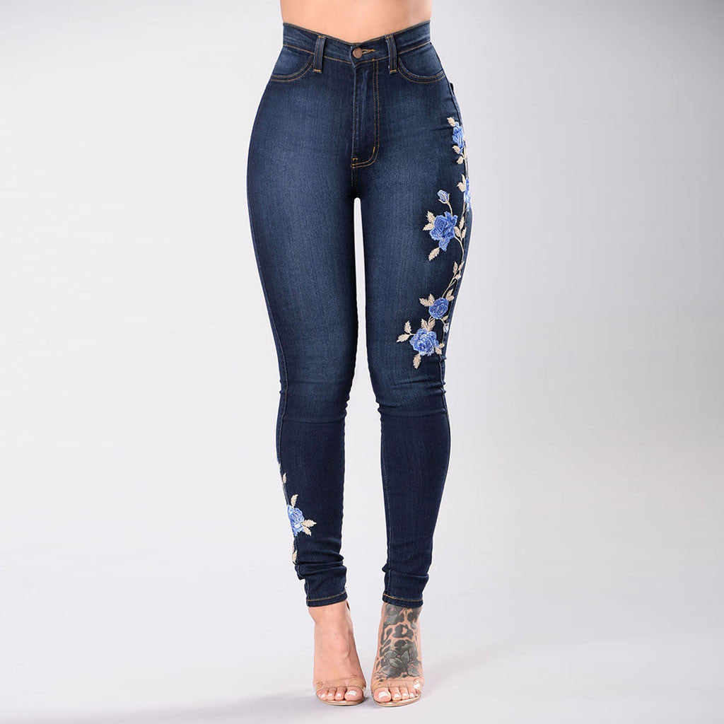 Hot High Waist Embroidered Jeans