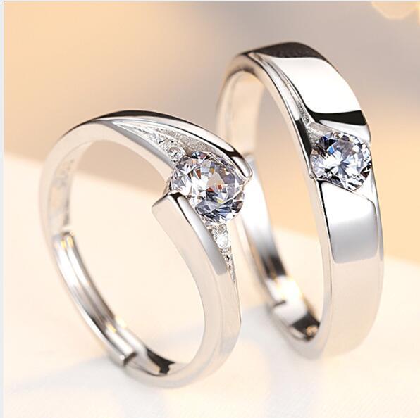 Diamond Couple Rings - 925 Silver Men and Women Marriage Rings
