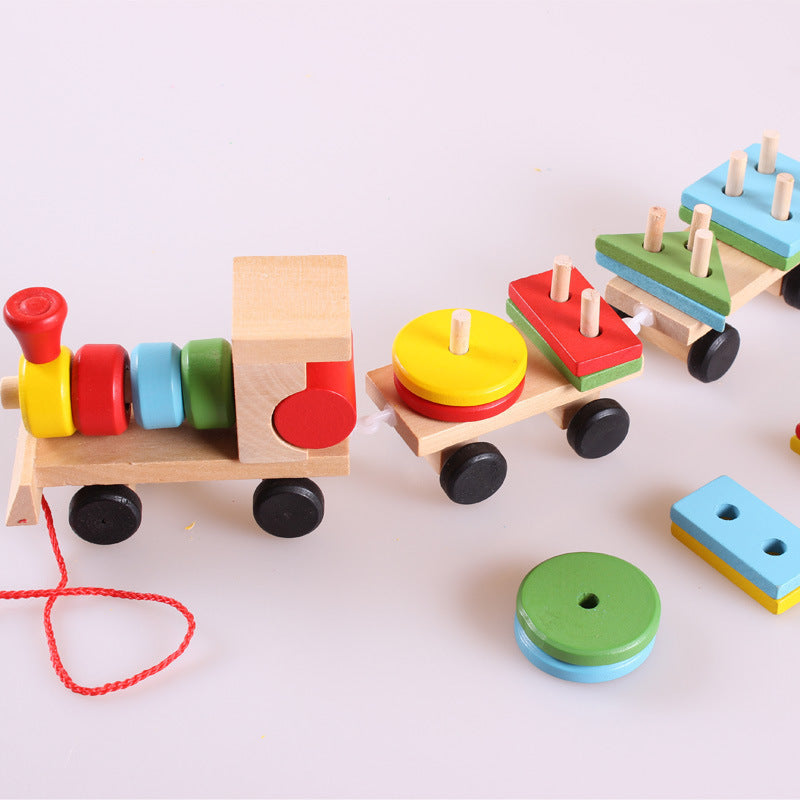 Wooden Train Three-section Tractor Toy - Children's Intelligence Puzzle Toys Educational Toys