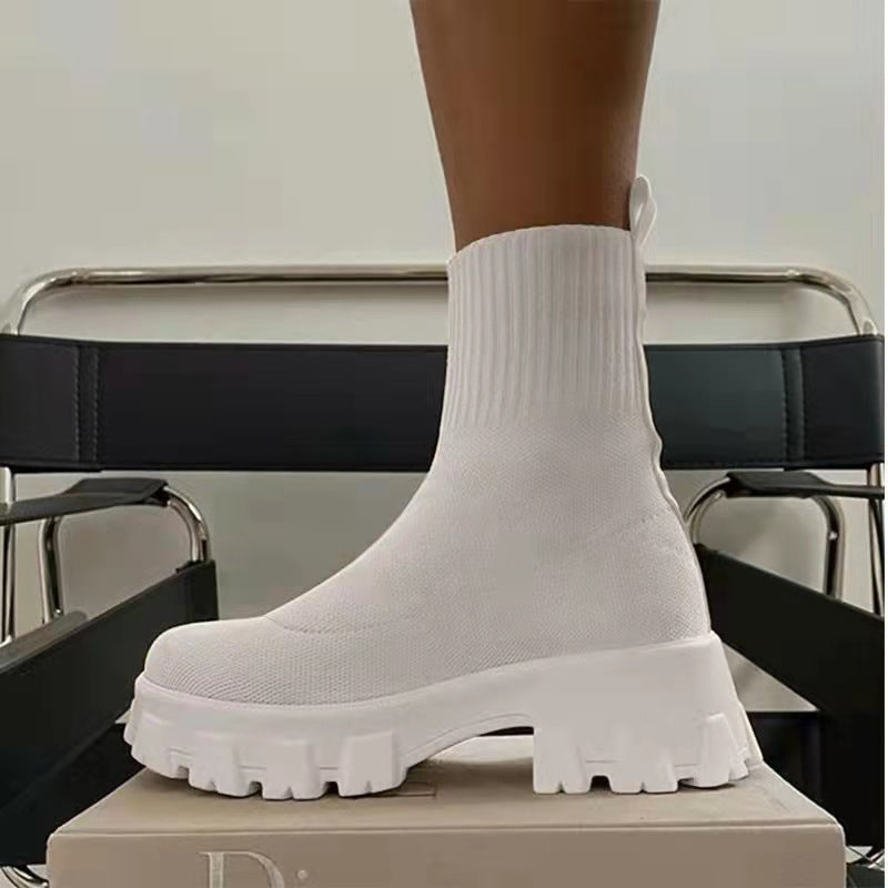 Women's Sock Boots Platform - Chunky Heels Shoes