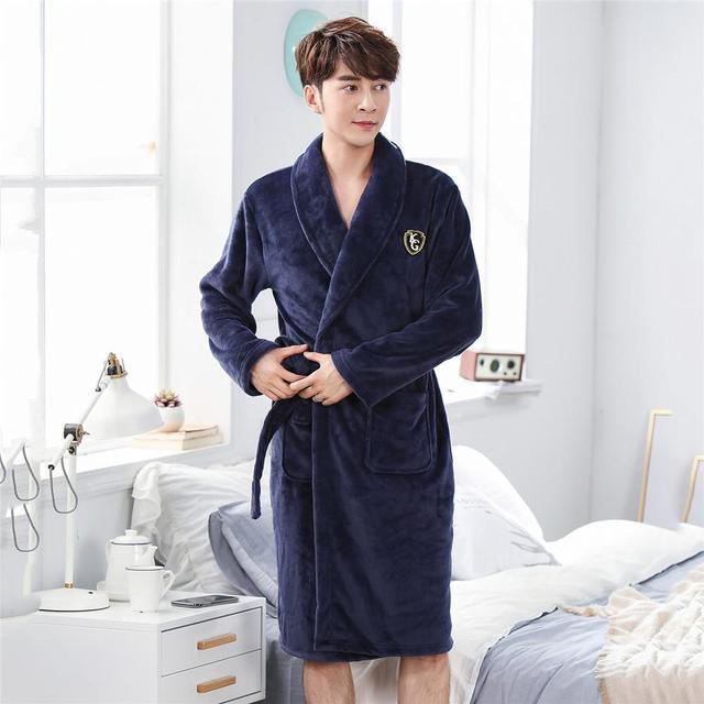 Winter Flannel Lovers Robe Gown - Elegant Solid Casual Sleepwear
