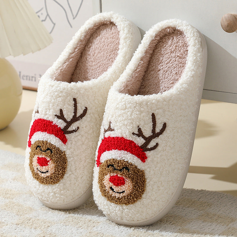 Christmas Home Slippers - Cute Cartoon Santa Claus Cotton Slippers For Women And Men