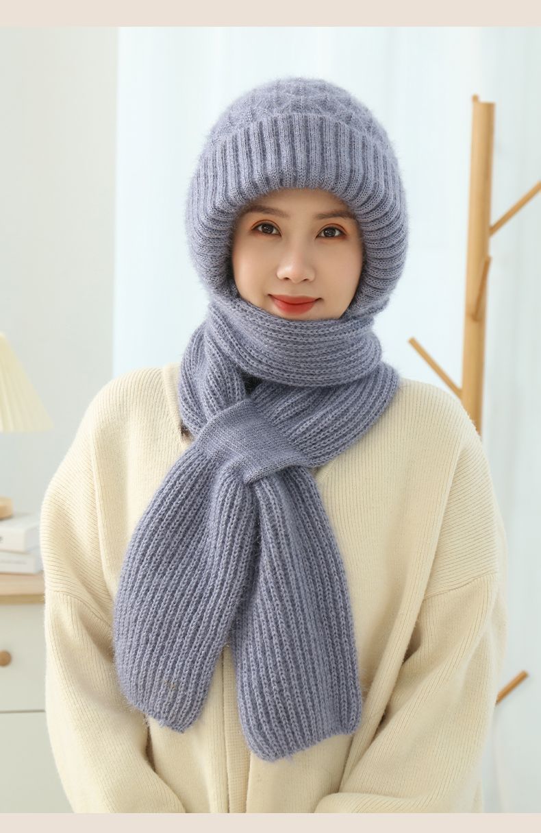Women's Fleece-lined Scarf And Hat - Winter Warm Knitted Hat Scarf