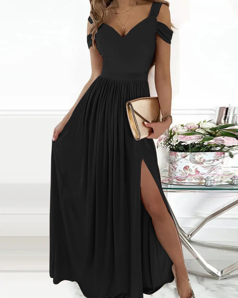 V-neck Boho Spaghetti Strap Dress - Women Split Long Flowy Dresses For Party Beach