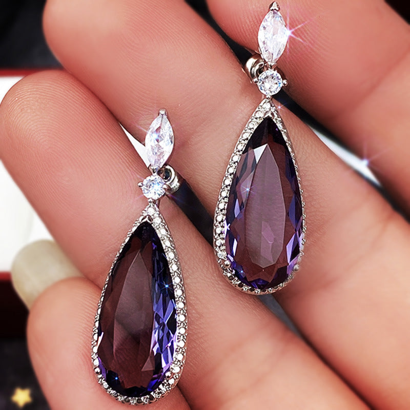 Micro-inlaid Purple Zircon Drop Earrings – Elegant Bridal Jewelry for Women! - JumoShop