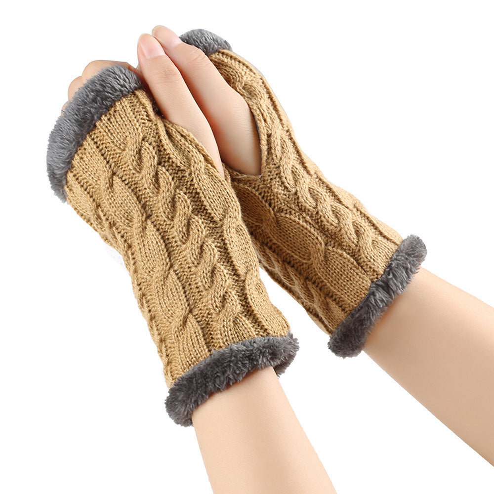 Winter Plush Gloves - Twist Knitted Fingerless Fleece Gloves Women Warm Thickened Woolen Gloves