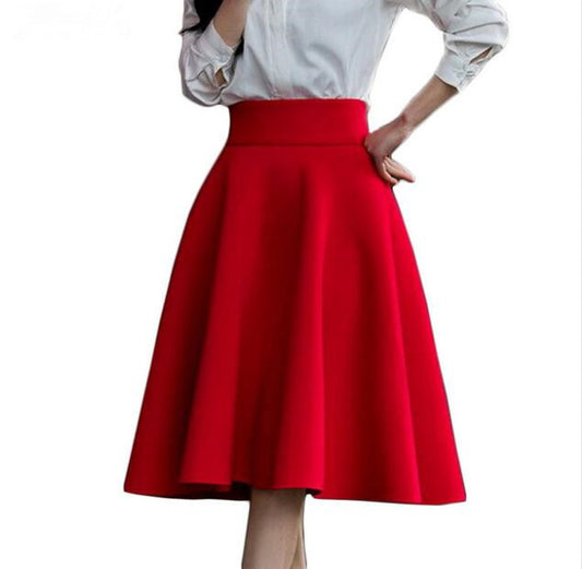 All-match Umbrella High Waist Mid-length Skirt