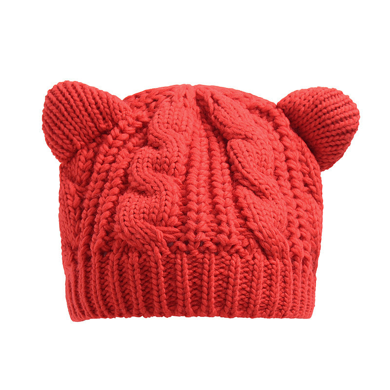 Hand Made 3D Cute Knitted Cap - Ear Beanie For Winter