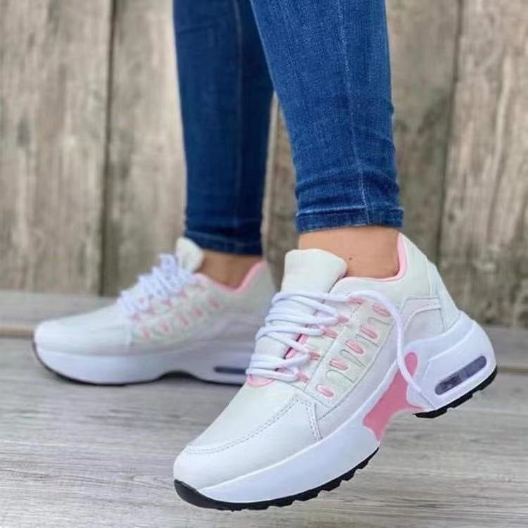 Lace Up Sneakers for Women - Wedge Heel Running Sports Shoes