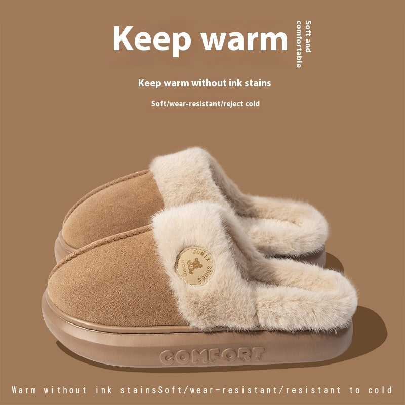 New Plush Slippers For Women - Men Winter Warm Home Slipper Indoor Thick-soled Fleece Shoes