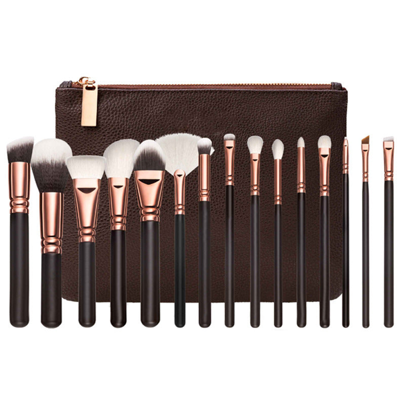 15 Makeup Brush With Bag  - Rose Gold Makeup Brush Multi-function Makeup Tool Set