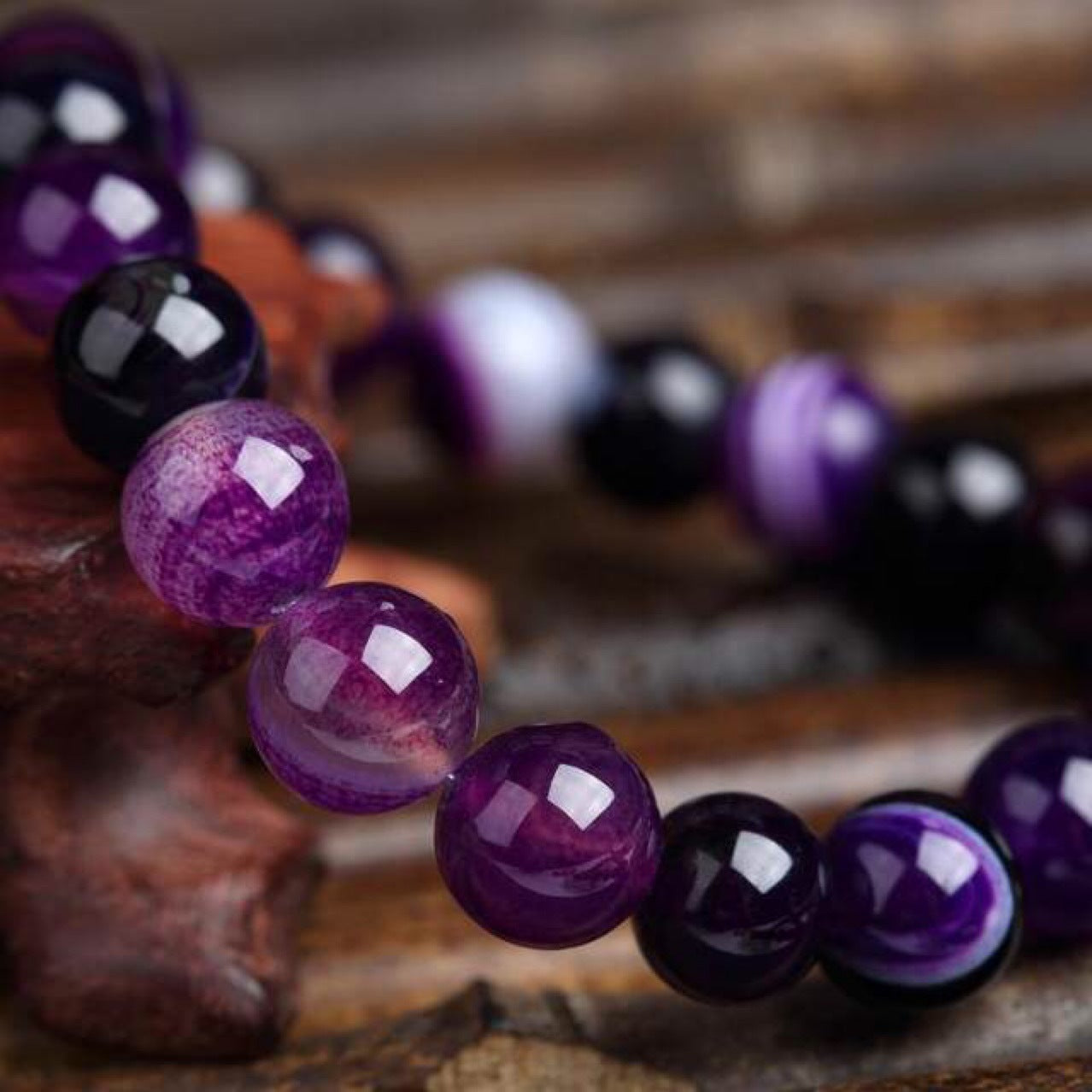 Beautiful Natural Violet Unisex Bracelet - En Pierre Naturelle Violet Pour Femme