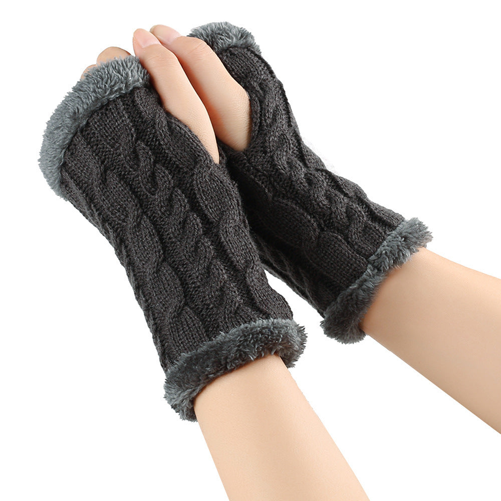 Winter Plush Gloves - Twist Knitted Fingerless Fleece Gloves Women Warm Thickened Woolen Gloves