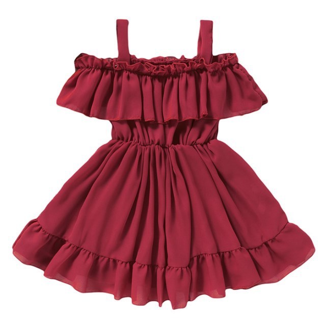 Babies and Kids Fashion Casual Gathered Solid Color Dresses