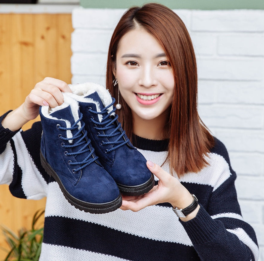 Women Snow Boots - Flat With Large Size Casual Cotton Shoes, Trend Women Vulcanized Shoes Artificial Plush