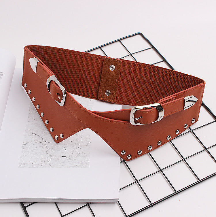 Women Skirt Belts - Decorative Dresses, Waist Closure, Elastic Elastic Rivets, Wide Belts