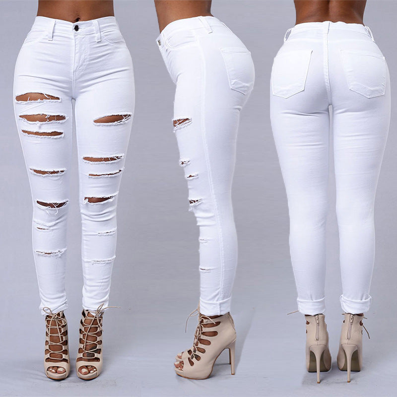 Ripped Jeans Women Skinny Trousers - Casual High Waist Pencil Pants