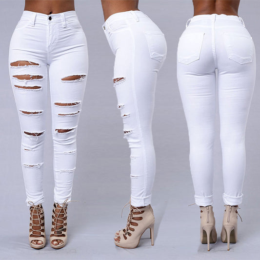 Ripped Jeans Women Skinny Trousers - Casual High Waist Pencil Pants