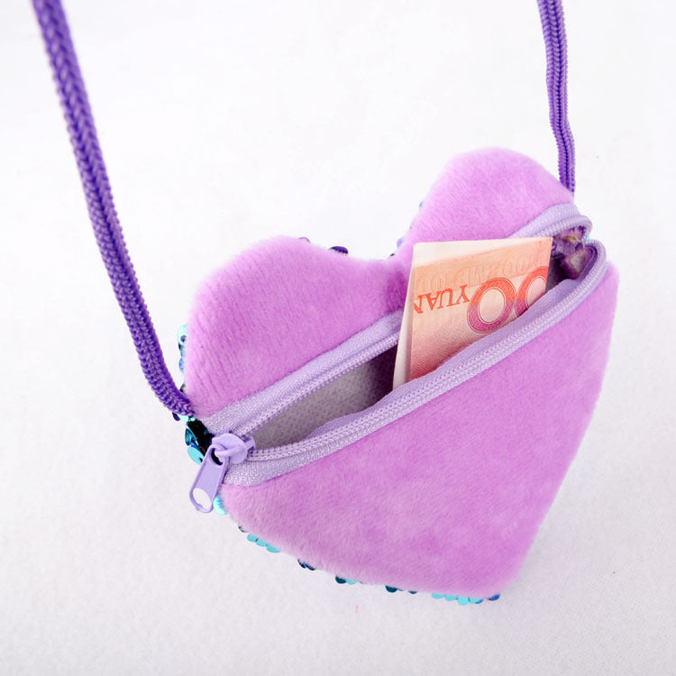 Sequined Layered Mini Bag - Heart Shaped Children's Coin Purse