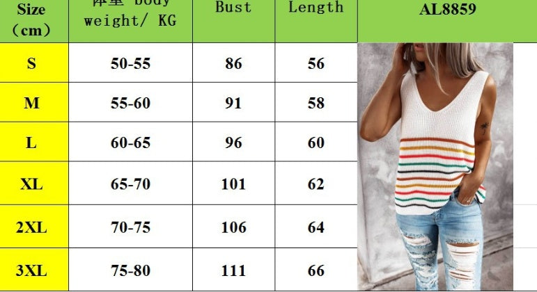 knitted sleeveless Summer Colorful Striped Blouse
