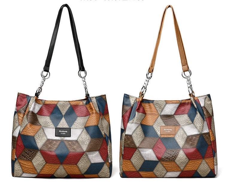 Retro Geometric Pattern Color-matching Shoulder Bag