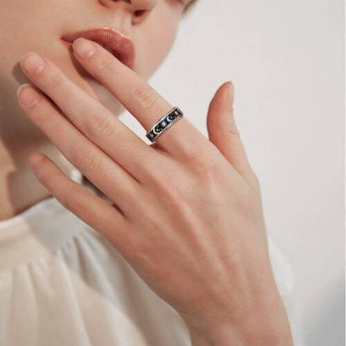 Stainless Steel Rotatable Spinner Ring - Moon Stars Relieve Anxiety Rings