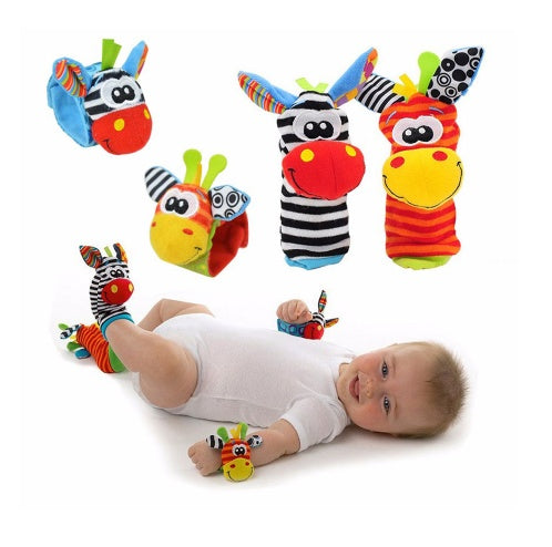 0-12 Months Soft Animal Rattle Baby Wrist Strap & Foot Sock Toy Set – Early Learning Plush Toy