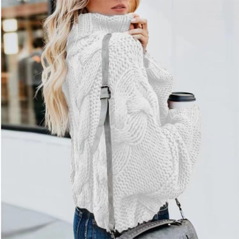 Women Fashion Casual Turtleneck Pullover - Loose-fitting Long Sleeves Sweater
