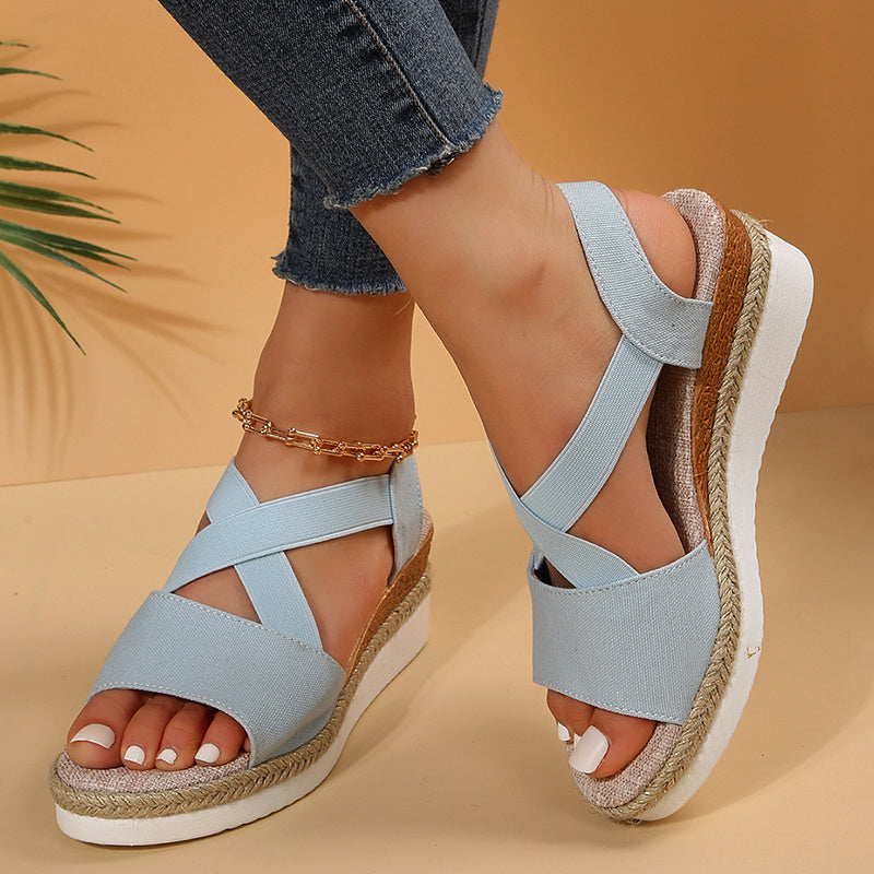 Wedge Sandals For Women - Cross-strap Platform Gladiator Hemp Heel Shoes Summer