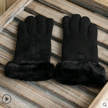 Autumn and Winter Warm Velvet Retro Suede  Gloves - Touch Screen Gloves Cute Driving
