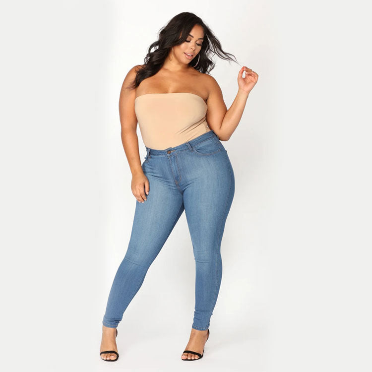 Women's Plus Size High Elastic Denim Pencil Pants