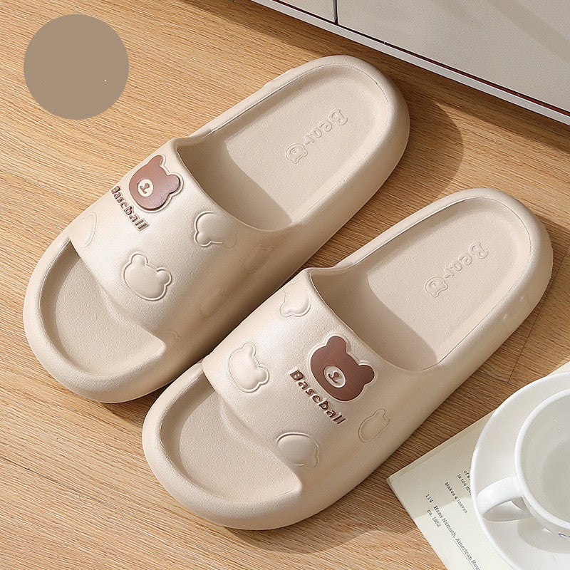 Cute Cartoon Bear Slippers For Women -- Summer Indoor Thick-soled Non-slip Floor Bathroom Home Slippers Men House Shoes