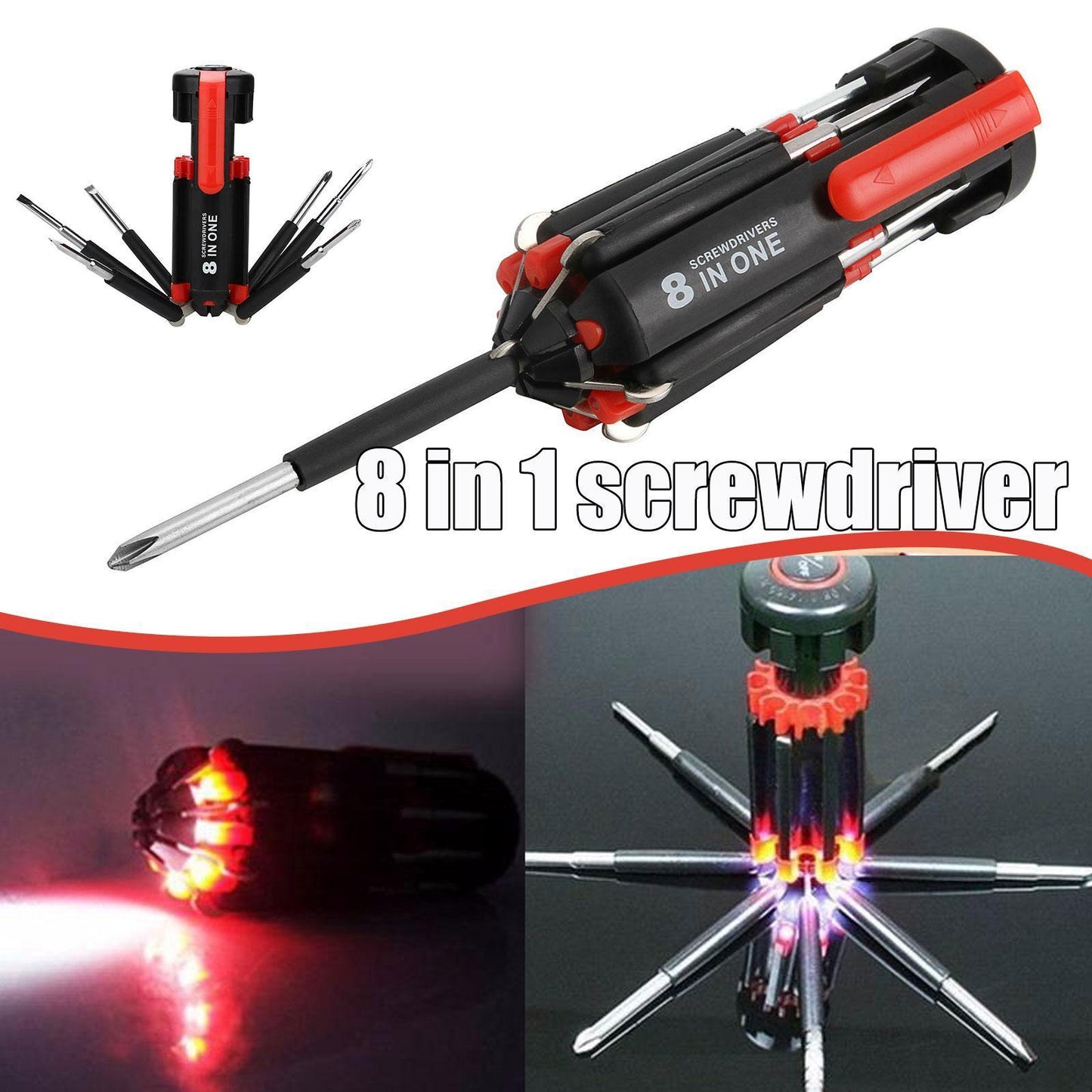 Car Supplies 8 In 1 Screwdriver With LED Flashlight - Car Portable Multifunctional Outdoor Tools