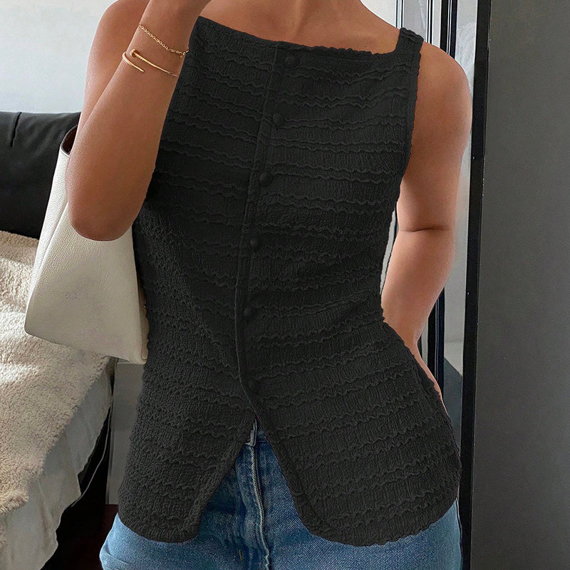 Fashionable Square Neck Button Blouse - Womens Trendy Square Neck Button Up Vest Top Y2k Going Out Tank Tops