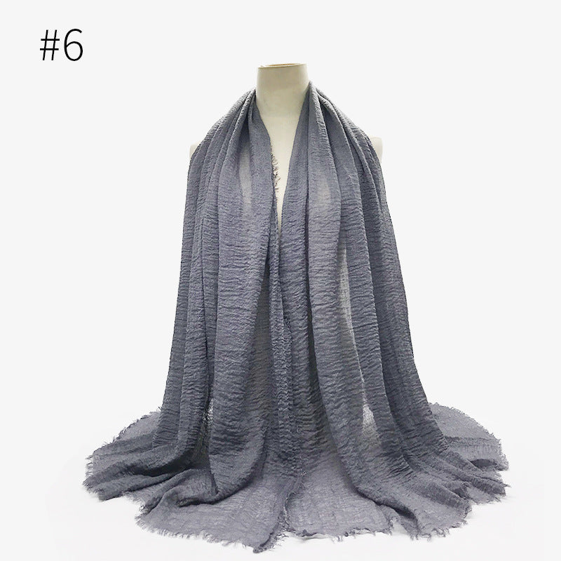 Bubble Plain Cotton fringe Scarf - Women Soft Solid Hijab Pashmina Wrap Hijab
