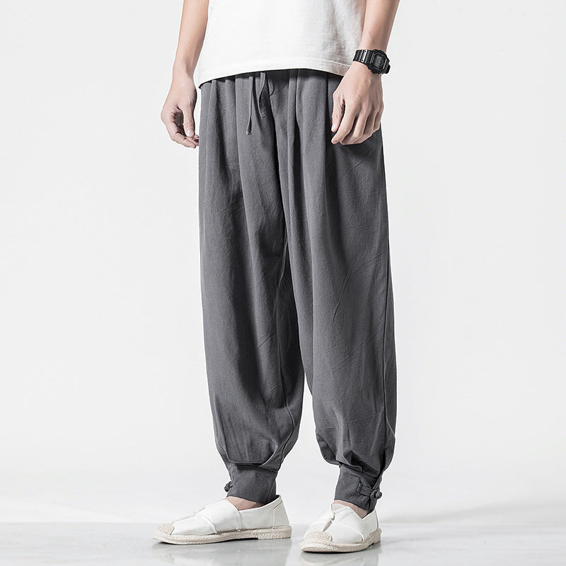 Chinese-style Cotton and Linen Casual Trousers - loose harem pants