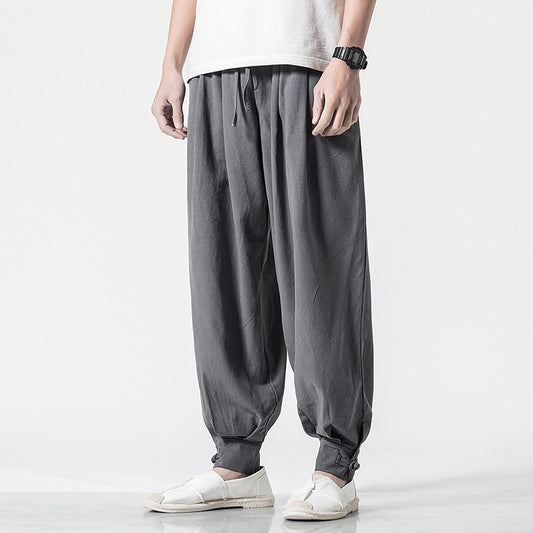 Chinese-style Cotton and Linen Casual Trousers - loose harem pants