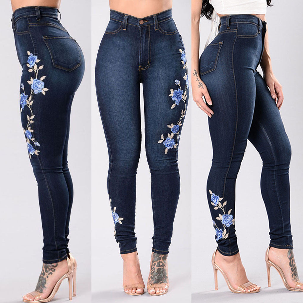 Hot High Waist Embroidered Jeans