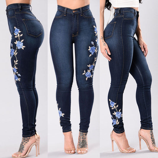 Hot High Waist Embroidered Jeans